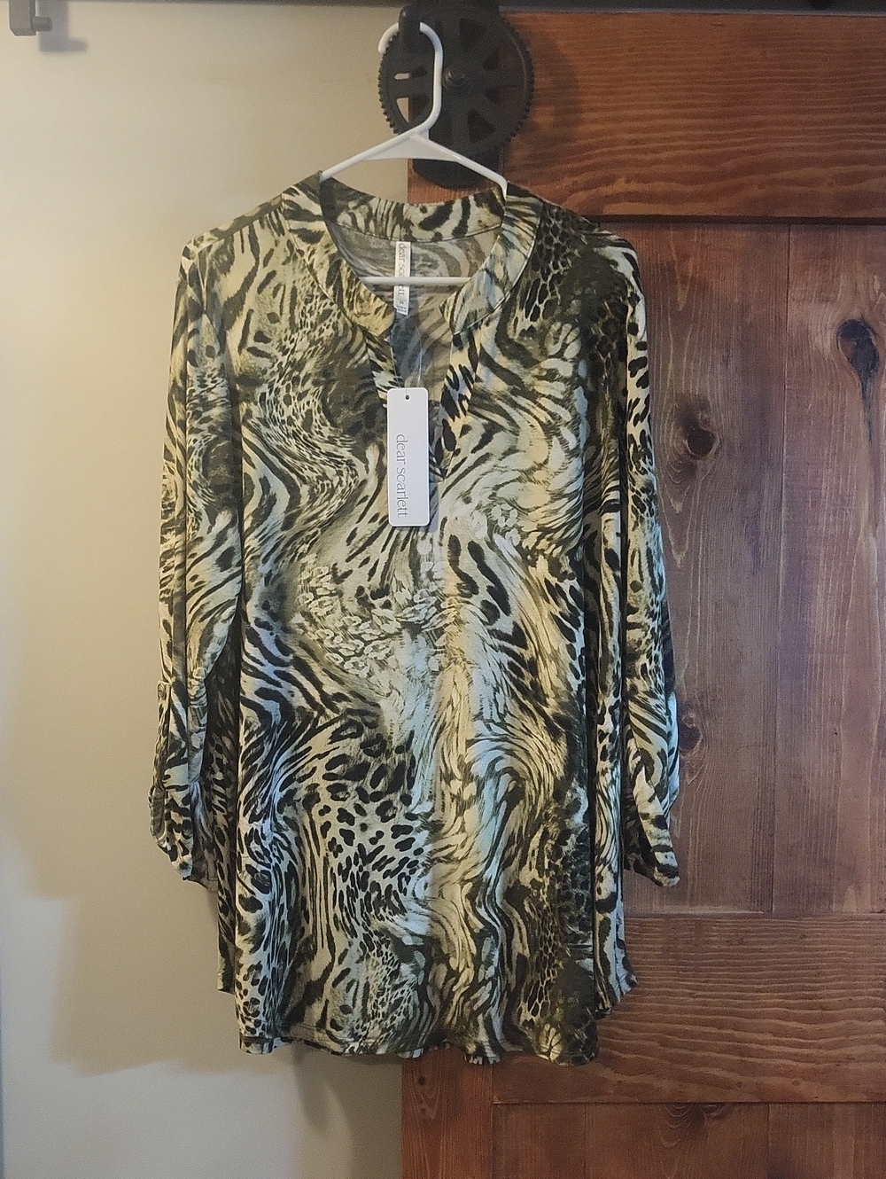 Dear Scarlett Olive, Black and Cream Animal-Print Tunic